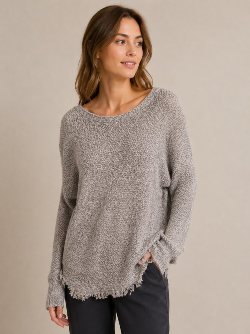Eileen Fisher Linen Fringe Knit Sweater Size XL